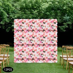 12Pcs Artificial Flower Wall Rose Floral Panel Backdrop Decor for Party Wedding