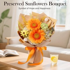 Forever Flowers for Delivery – Preserved Sunflowers Bouquet, Real Orange