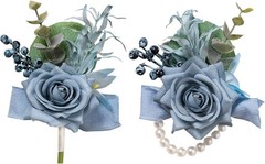 Dusty Blue Rose Corsage and Boutonniere Set for Prom Wedding Groomsmen Brides…