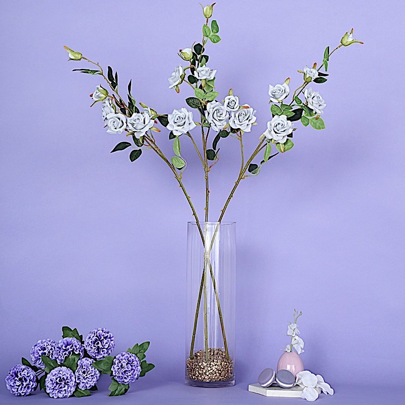 2 SILVER 38″ SINGLE STEM SILK ROSES Bouquets Wedding Centerpieces Decorations