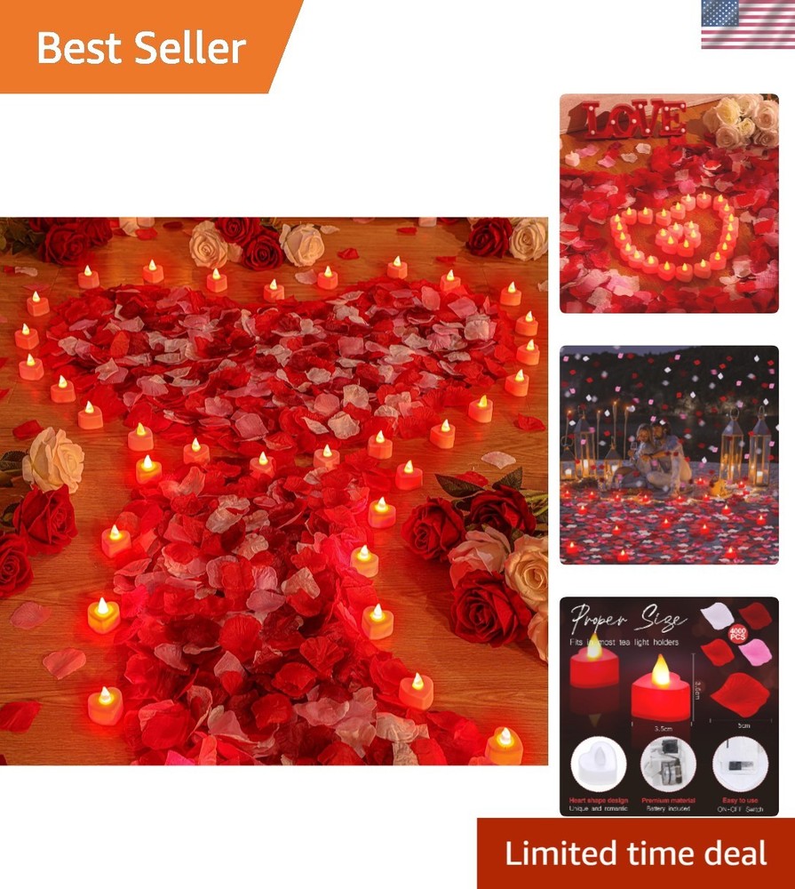 4000 Pcs Artificial Rose Petals & 24 LED Tea Lights for Romantic Decor