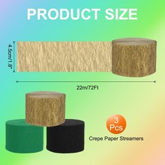 3Roll 1.8″x72FT Crepe Paper Streamers Decorations Black/Dark Green/Brown
