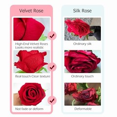 12 Pcs Velvet Rose Artificial Flowers with Long Stems, Real Touch Fake Roses