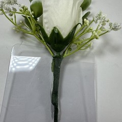 Corsage and Boutonniere Set Cream Ivory Roses Baby’s Breath Greenery Handmade
