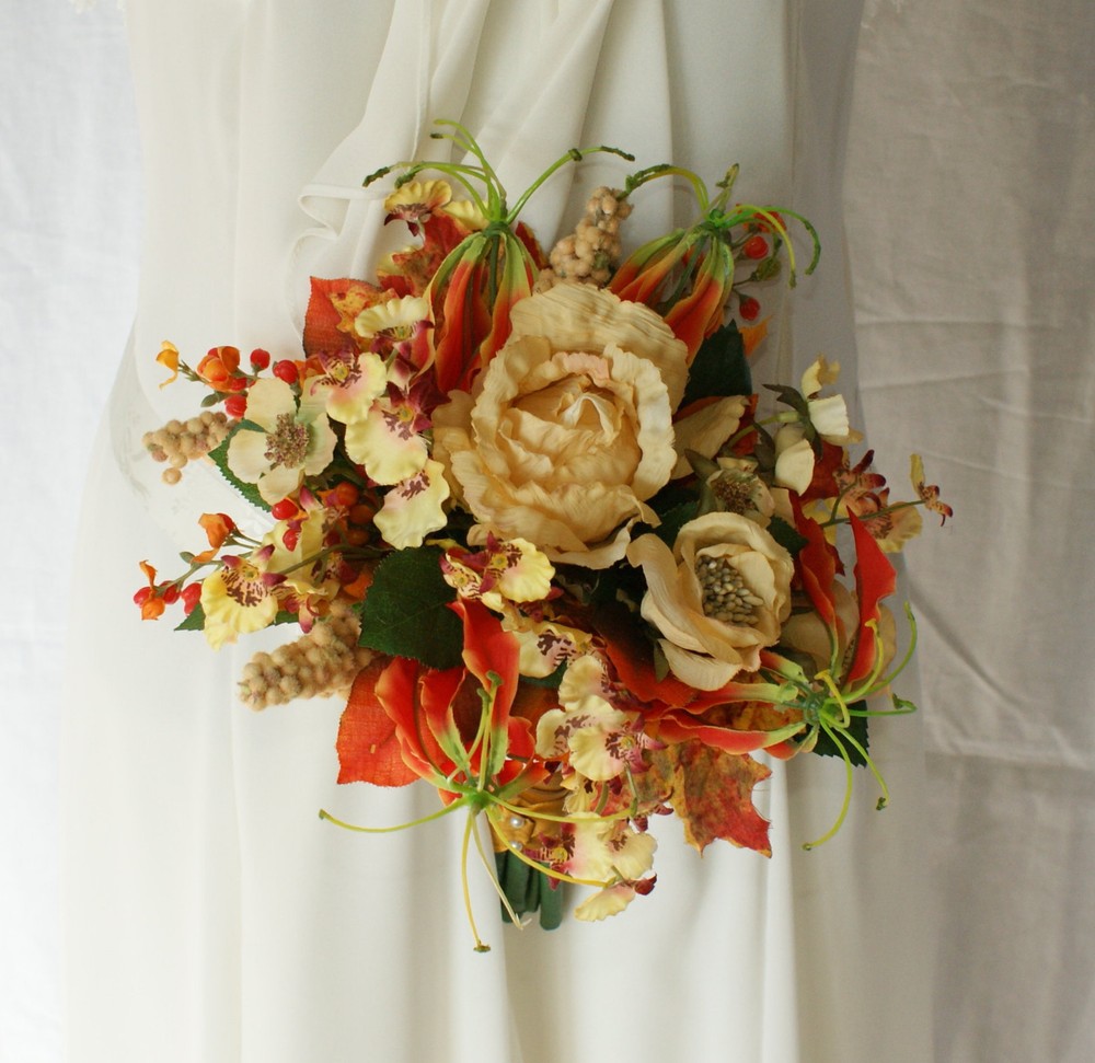 Bright Autumn Bridal Bridesmaid Bouquet in Silk