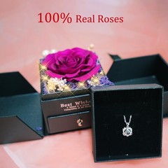 Preserved Red Real Rose Flowers with I Love You Necklace Eternal Purple