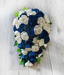 Navy & Ivory Bridal Bouquet Blue Sola Wood Cascade Wedding Bridesmaid Flowers