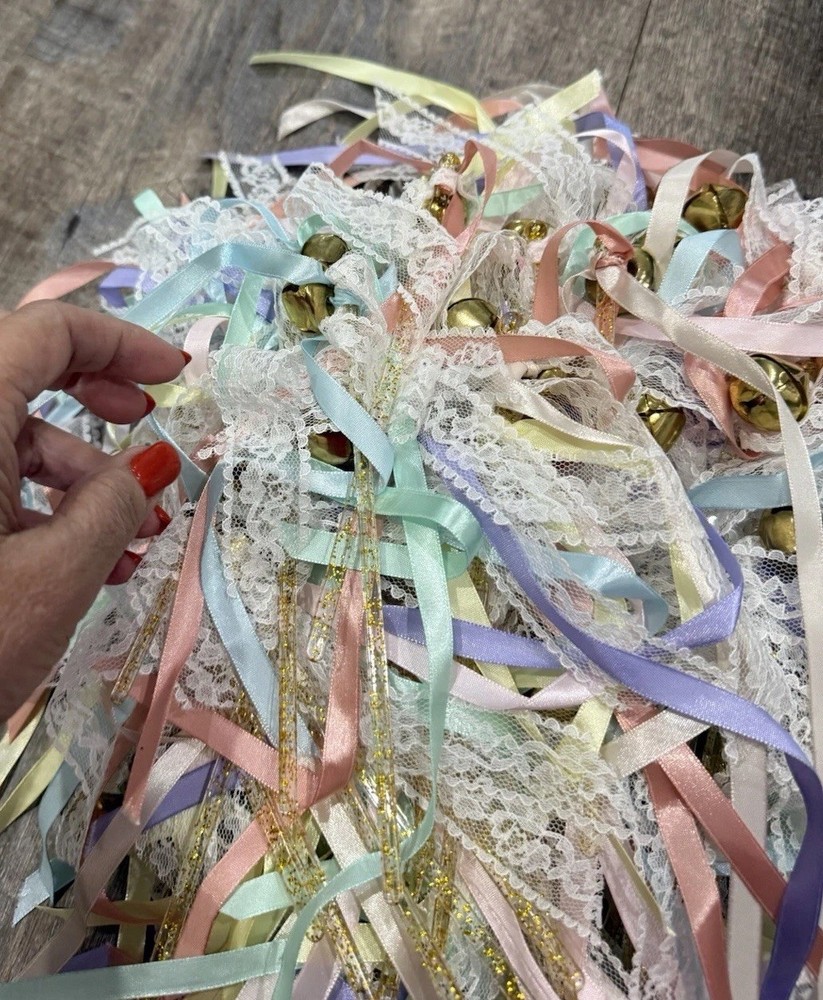 Lot Of89 Handmade Pastel Ribbon Bell Fairy Wands Wedding Flower Girl Party Favor