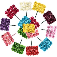 132 Pcs Artificial Mini Rose Fake Mixed Color Paper Flower Handmade Small