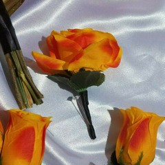 21 Pc Orange, Yellow, Black Wedding Bouquet Package, Bouquet Set w/ Dried Stems