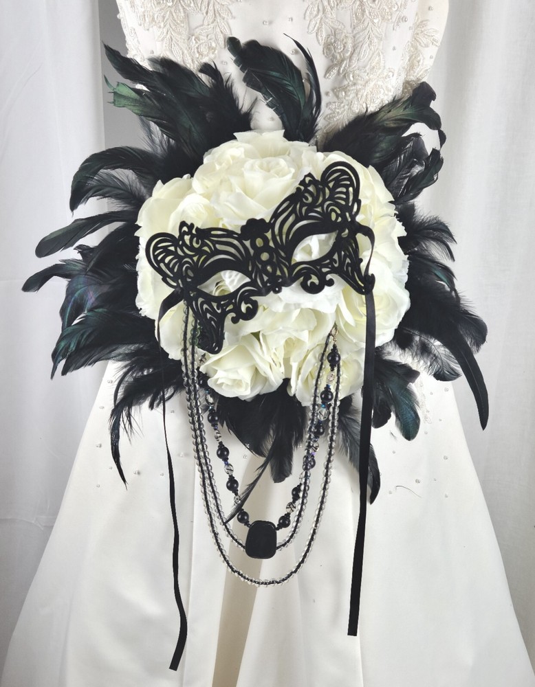 Black Tie Affair Mardi Gras or Goth Faux Silk Bridal Bouquet