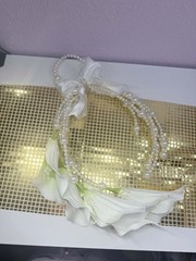 Luxury Pearl Bridal Bouquet | Wedding Flower with White Lilies & Rhinestone Bow