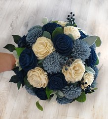 Navy Dusty Blue Bridal Bouquet Sola Wood Bridesmaid Wedding Artificial Flowers