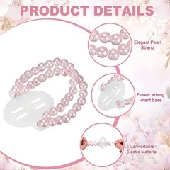 8 Pcs Pearl Corsage Wristlet, Elastic Wrist Corsage Bracelets Bands, Pink