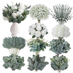 180 Pcs 10 Kinds Mixed Artificial Eucalyptus Stems Bulk Faux Greenery Dried