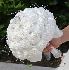 Bridal Wedding Bouquet Round Bling Brooch Holding Bouquet Artificial Rose Flo…