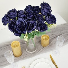 NAVY BLUE 2 Bushes 18″ ARTIFICIAL Faux Silk Rose FLOWERS Bouquet Decorations