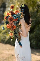 Ling’s Moment Teal Bridal Bouquet Cascading, 11 Inch Orange Wedding Bouquets …
