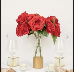 Red 2 Bushes 30″ ARTIFICIAL Faux Silk Rose FLOWERS Bouquet Wedding Decorations