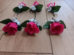 6pcs Hot Pink Rose Pin Boutonniere with pins~Groom~Best man~Prom~Wedding