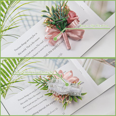 2 Pcs Pink Rose Corsage and Boutonniere Set for Wedding, Artificial Flower Prom