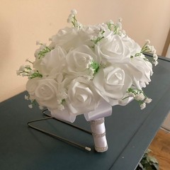 Large rose and baby breath bridal bouquet..you pick colors