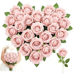 24PCS 20‘’ Pink Artificial Roses Flowers with 24pcs Pink Artificial Flowers
