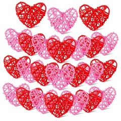 24 Pieces Valentine Heart Shaped Rattan Balls 2.36 Inch Heart Vase Red, Pink