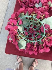 Lot of 6 Burgundy Rose Hydrangea Wedding Centerpieces Faux Floral Fairy Lights