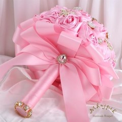 6.3″ Pink Bling Brooch Bouquet – Artificial Rose Flower for Bridal, Bridesmaid,