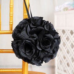 2 BLACK 7″ Silk Roses Flowers Kissing Balls Wedding Party Events Centerpieces