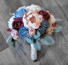 Pink Burgundy Bridal Bouquet Dusty Blue Sola Wood Bridesmaid Wedding Flowers
