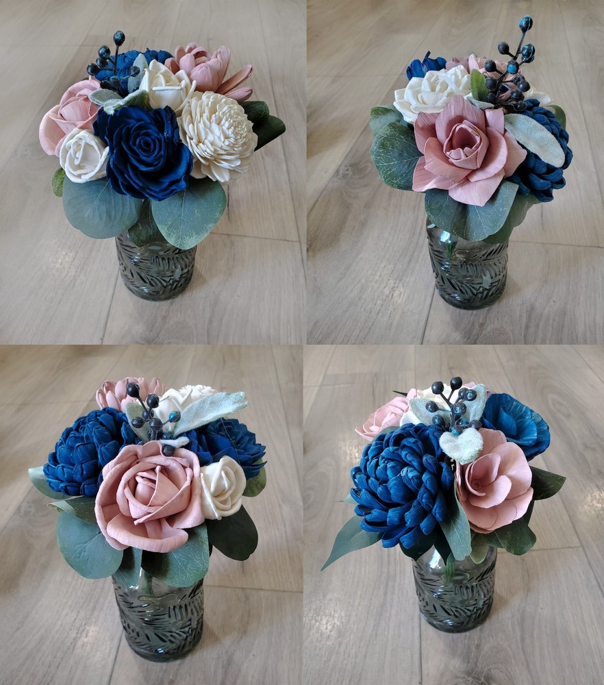 Pink Navy Blue Wedding Centerpieces for Jars Sola Wood Flower Bouquets Shower