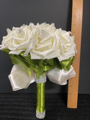 Wedding Flower Rhinestone Bouquet Bride Bridesmaid Rose Satin Bridal Large 11×9″