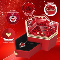 worthfan Preserved Red Real Rose with Necklace Forever Flowers Diamond