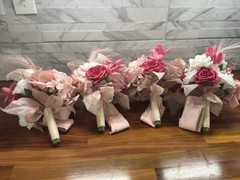 New Pink And White Bridal Bouquet Set Of 4