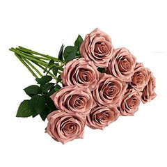 Artificial Rosepcs Open Flower Bouquet Faux Rose Stems for 10 Dusty Rose