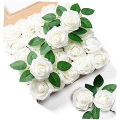 Aegero Artificial Flowerspcs Foam Fake Roses with Stems for DIY 25 Ivory