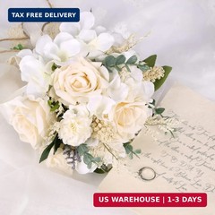 CEWOR Wedding Bouquets for Bride Bridesmaid, White Champagne Artificial Roses Fl