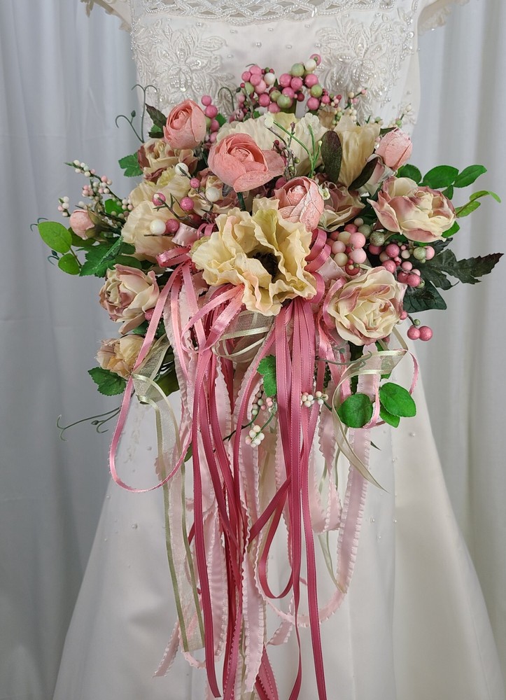 Rose and Ribbons Faux Floral Wedding Bouquet