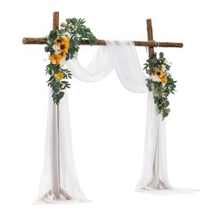 Uimoso Artificial Wedding Arch Flowers Kit Yellow With 2Pcs Flowers 1 Pcs Drapes
