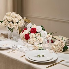 PCS Roses Velvet Realistic Artificial Flowers with Bendable Stems 48 Champagne