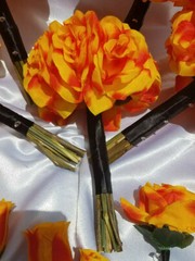 21 Pc Orange, Yellow, Black Wedding Bouquet Package, Bouquet Set w/ Dried Stems