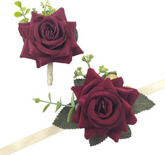 Arlai Wedding Prom Corsage and Boutonniere Set, Rose Wrist Corsage Ribbon Bracel