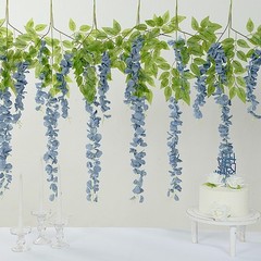 DUSTY BLUE 44″ tall Silk Wisteria Flowers Hanging Vine Bush Wedding
