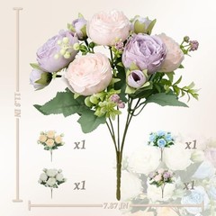 Mixed Colors Artificial Peony Flowers Fake White,champagne, Pink-purple , Blue