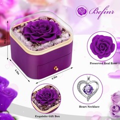 Beferr Birthday Gifts for Women Preserved Real Rose with 16 cm, A Purple
