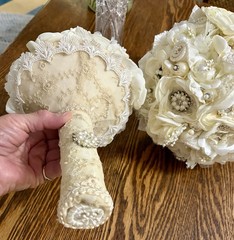 CLASSY Wedding Bouquet with Additional “Tossing”Bouquet~Pearls,Rhinestones,Lace