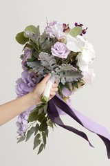 Purple Bridal Bouquet Cascading Lilac Wedding Bouquets Bride 13 Inch Lavender