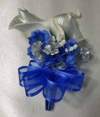 Royal Blue Silver White Rose Calla Lily Bridal Wedding Bouquet Accessories